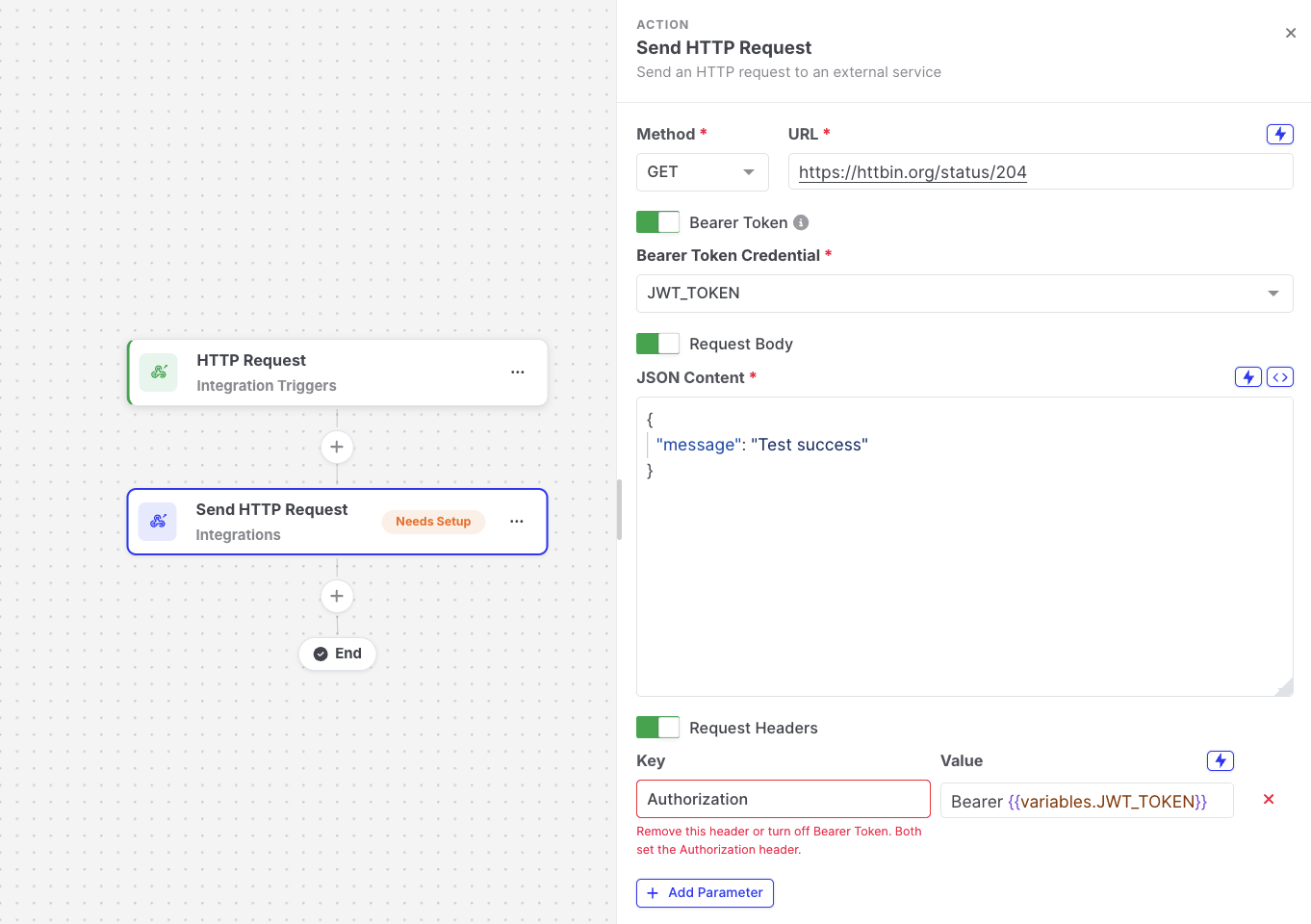 Send HTTP Request: Authorization header conflict message